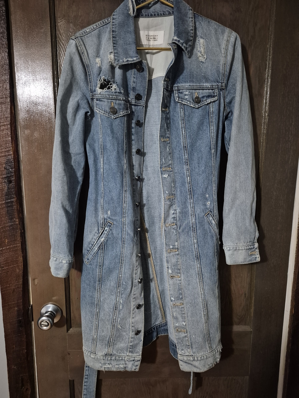 Distressed Light Blue Denim Trench Jacket - Women's - Picture 6 of 6